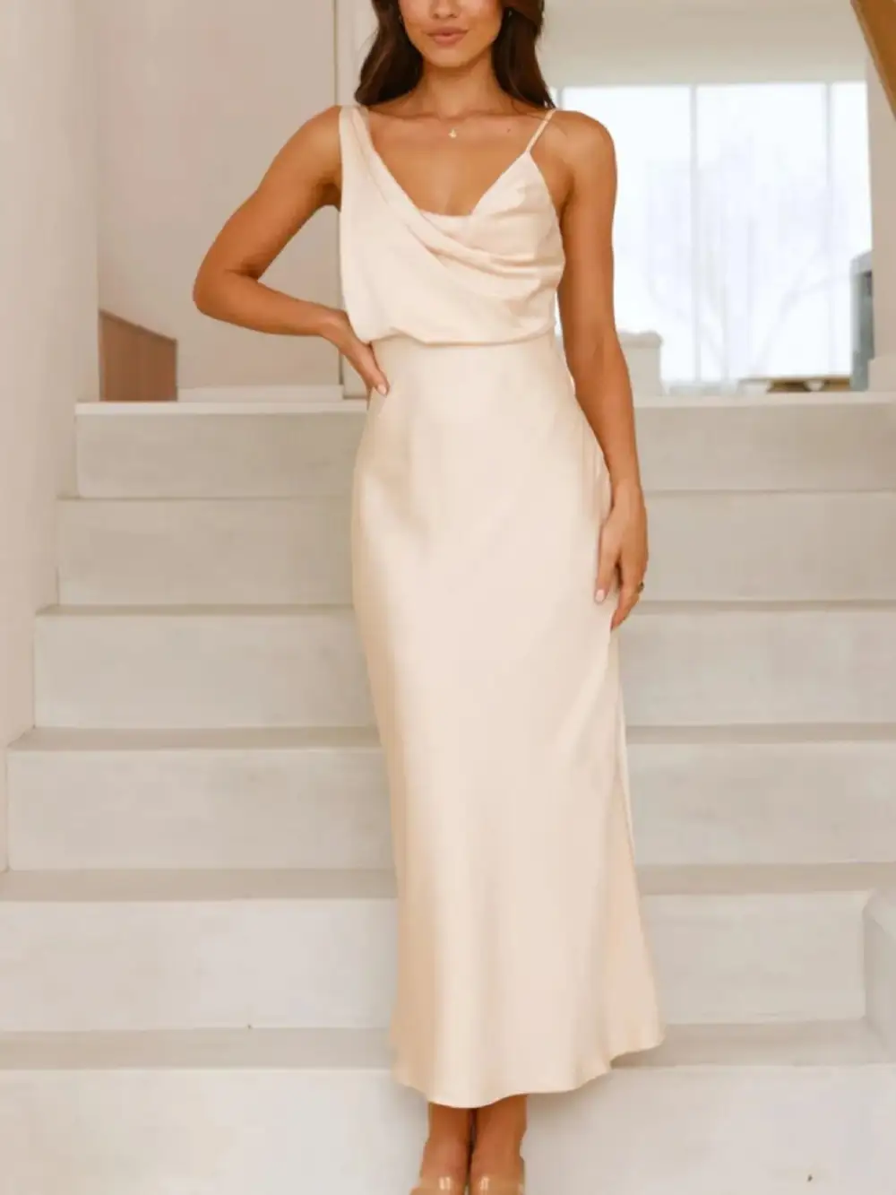 Balanced Detail Satin Midi Dress