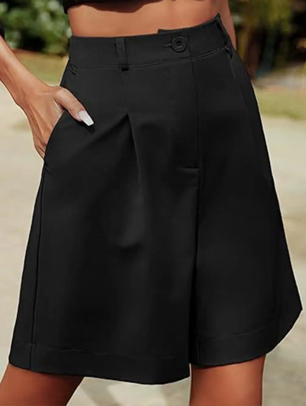 High-Waist Wide-Leg Suit Shorts