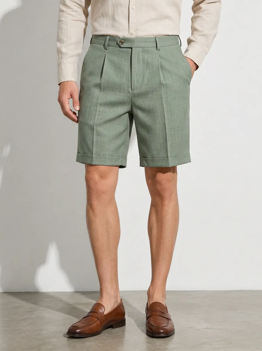 Men's Contemporary Tailored Casual Pleated Tailored Shorts