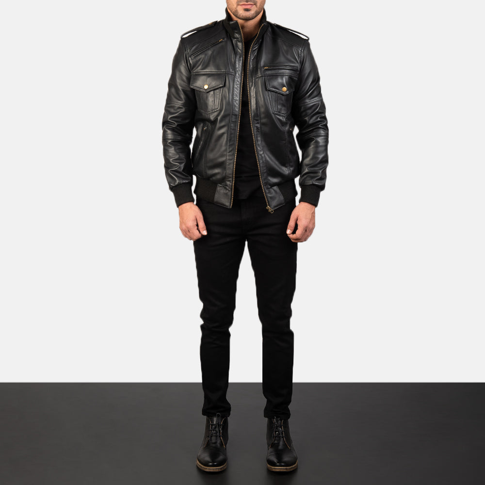 Men's Structured Bomber Leather Jacket