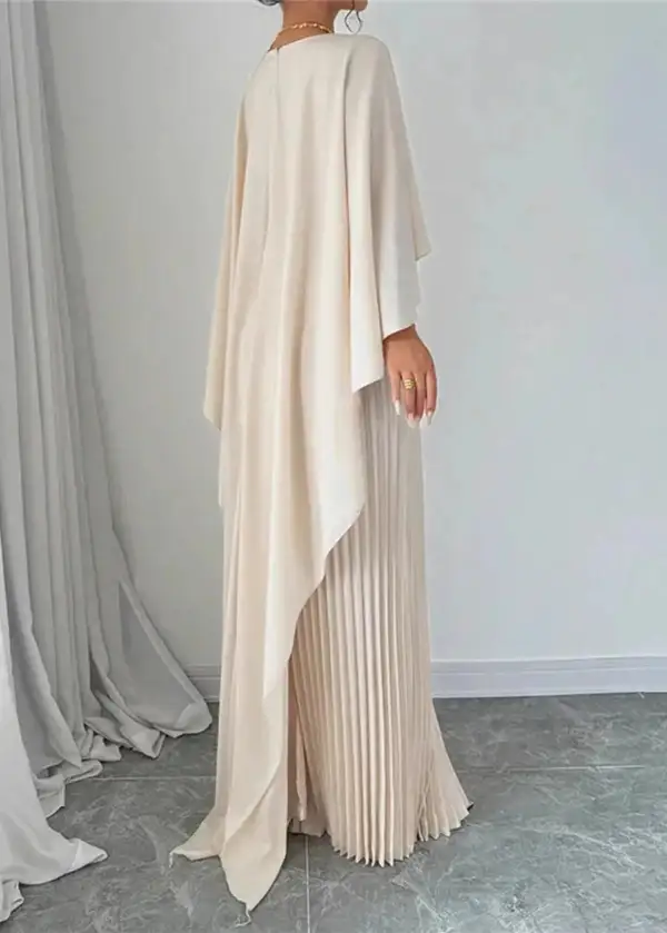  Pleated Maxi Dress Cape