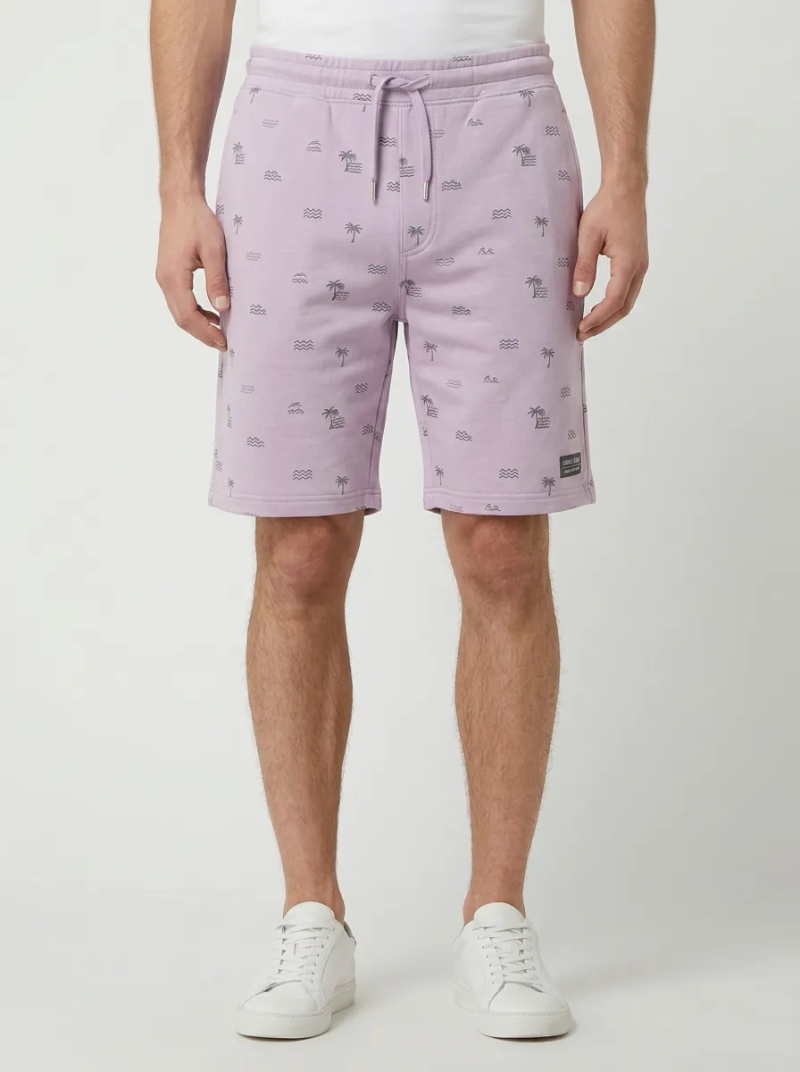 Men's Tropical Palm Leaf Wave Tree Graphic Printed Sweat Shorts