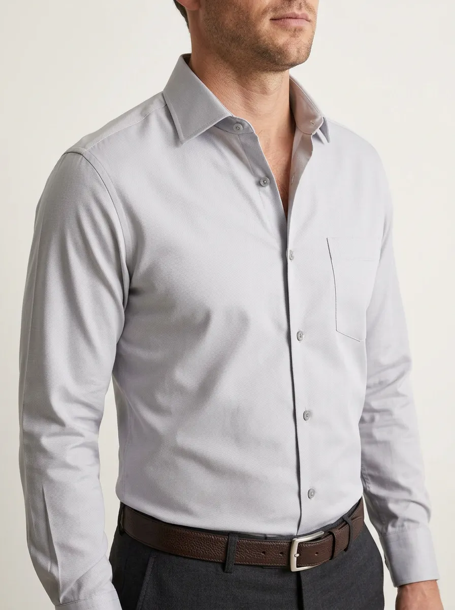 Men's Business Casual Solid Grey Textured Button Down Dress Shirt