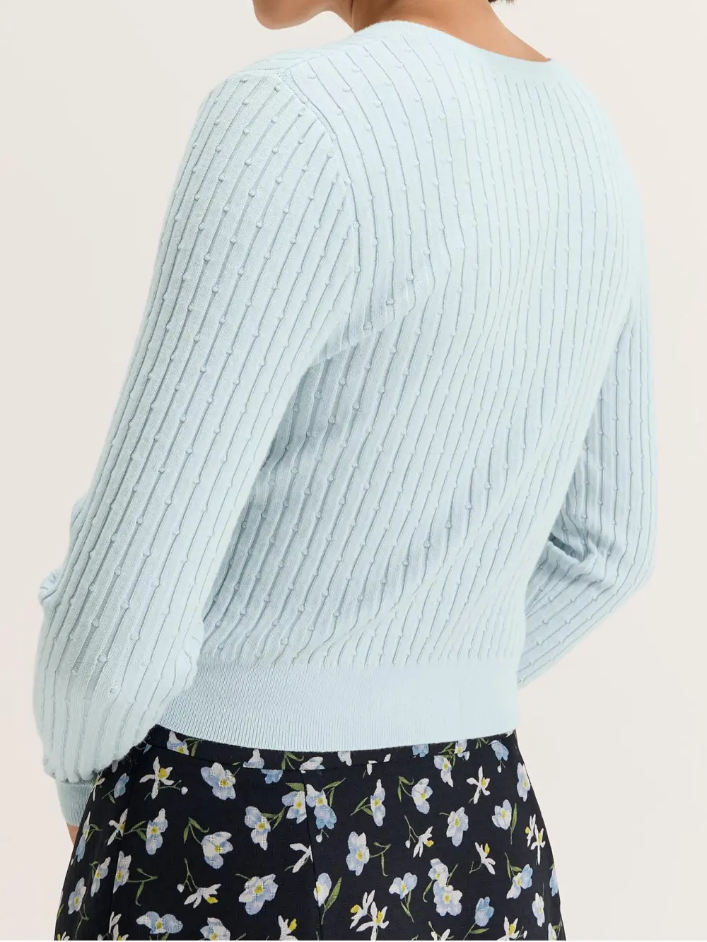 Light Blue Ribbed Knit Sweater