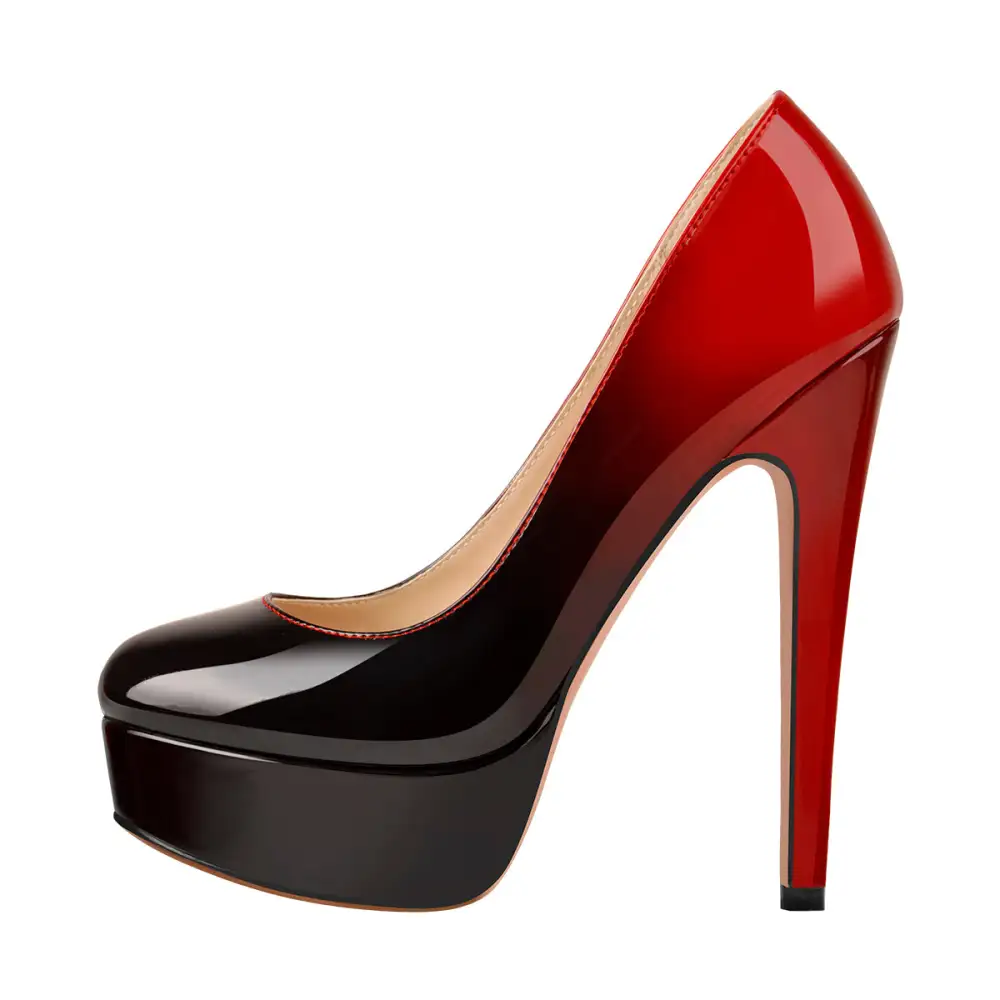 Elegant Patent Finish Round Toe Platform Stiletto Pumps