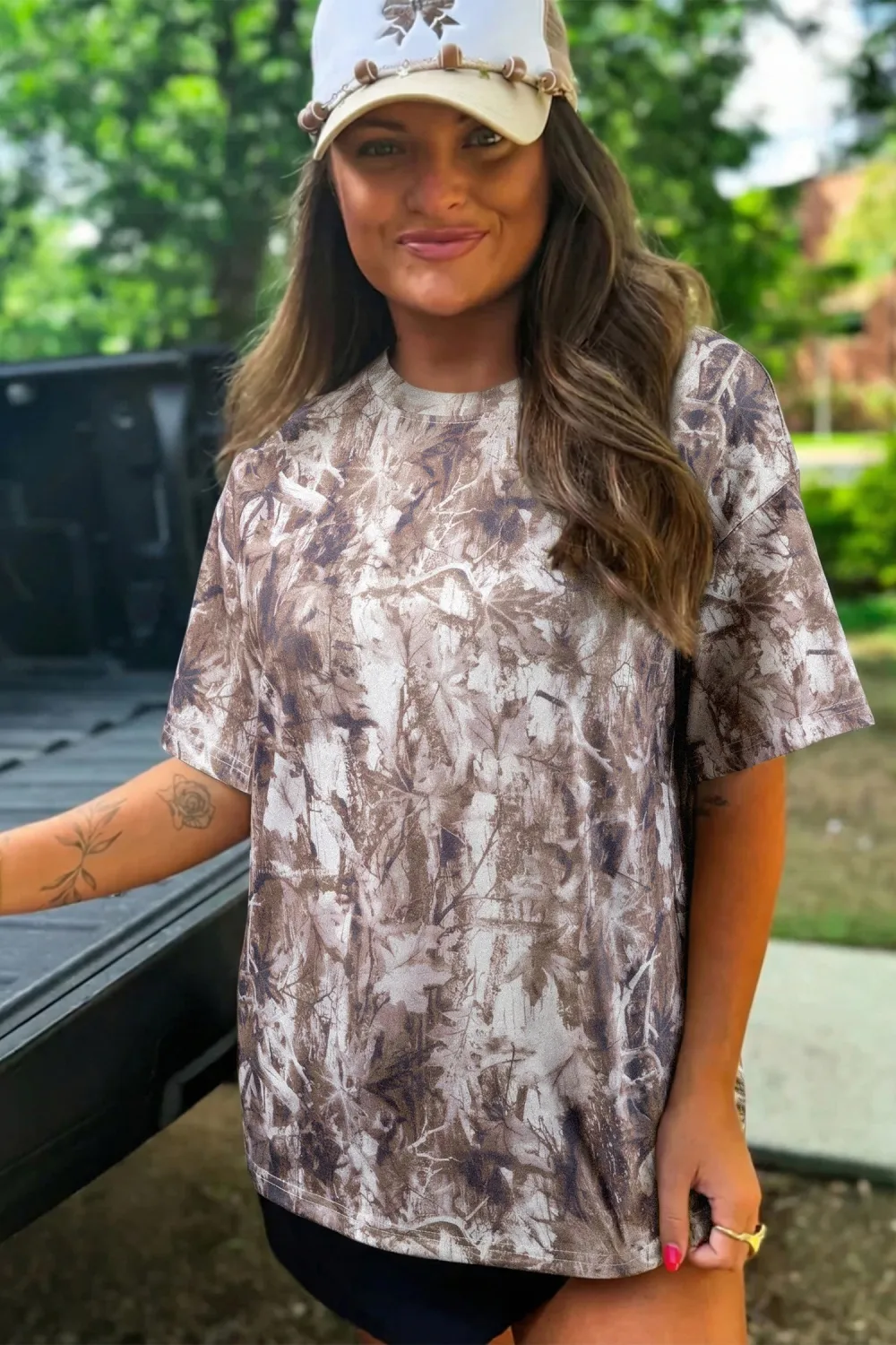 Khaki Camouflage Woodland Print Drop Tee