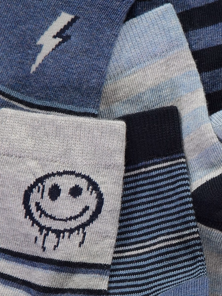 Blue Striped Smiley Ankle Length Socks 5 Pack detail 1