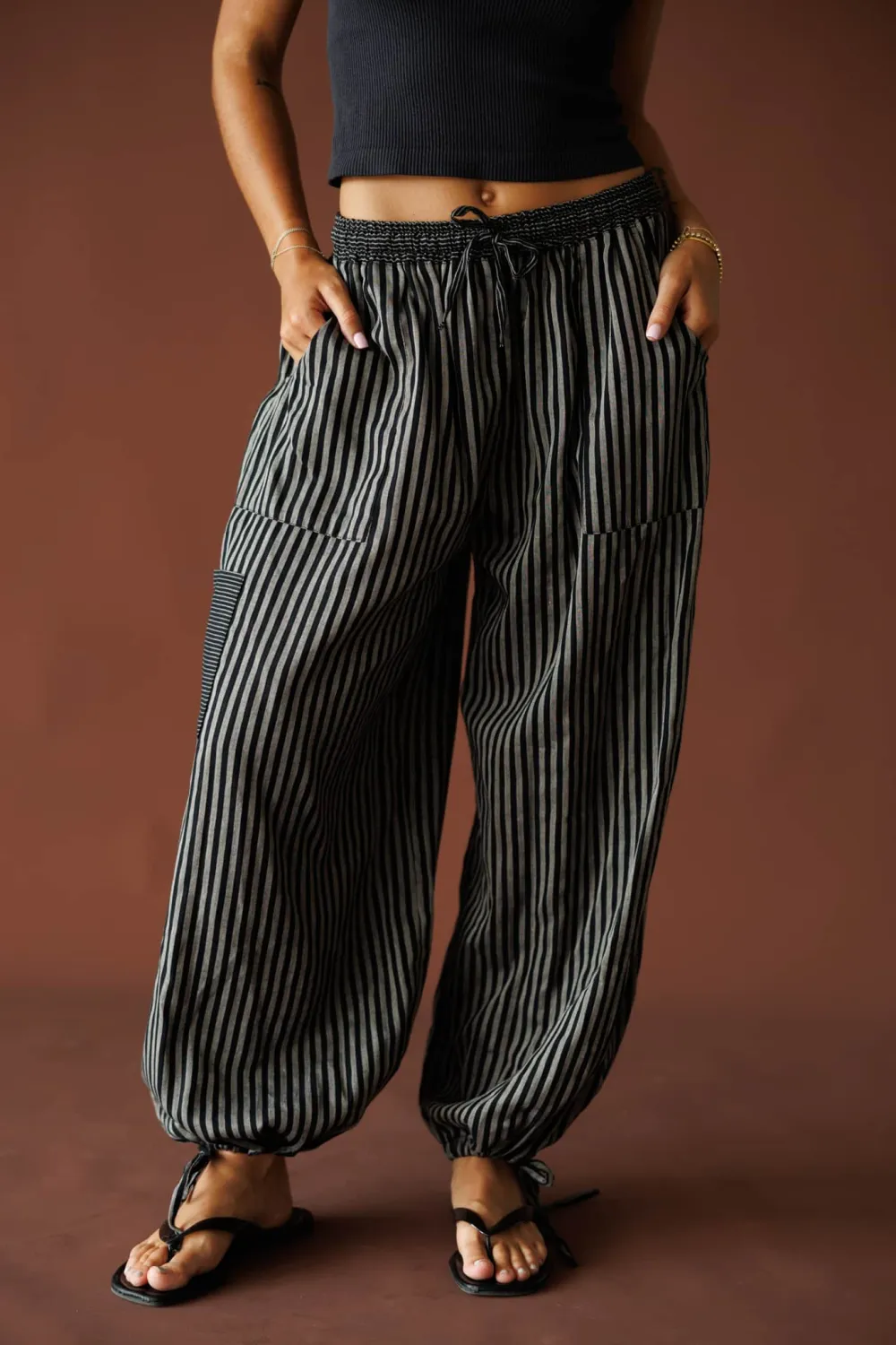 Balloon Wide-Leg Striped Pants