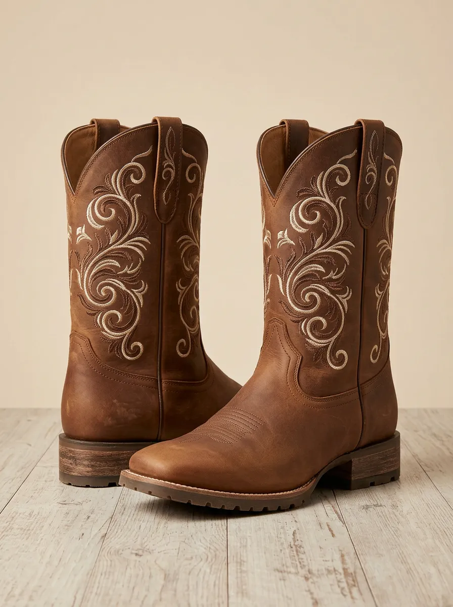 Women's Western Cowgirl Floral Embroidered Western Boots