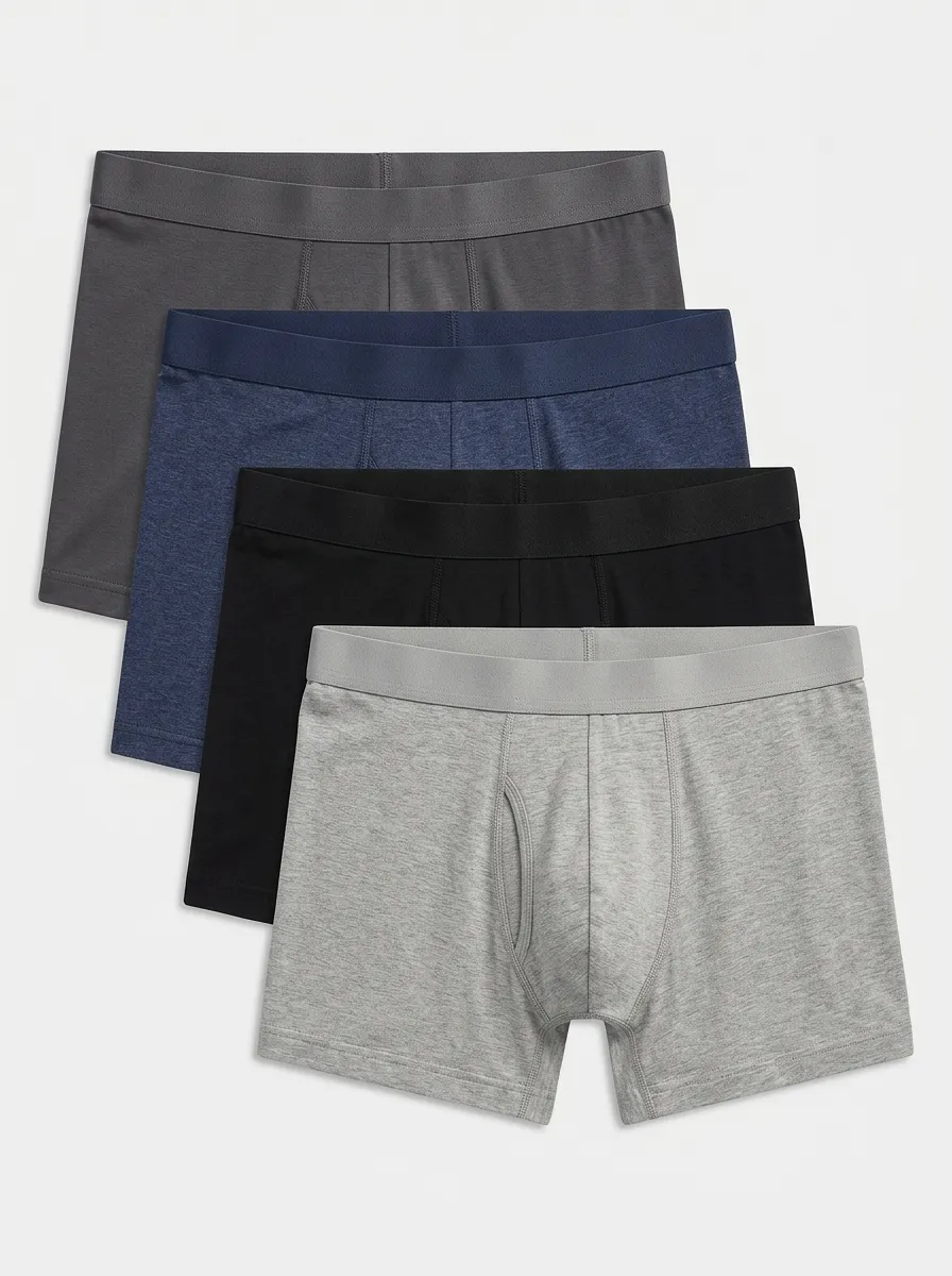 Refined Cotton Solid Daily Wear Men's Four Pack Boxer Briefs