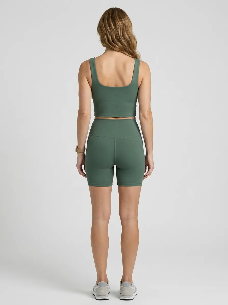 Dynamic Ribbed Texture Biker Shorts Set Women's Tank Top And Sports Shorts Set