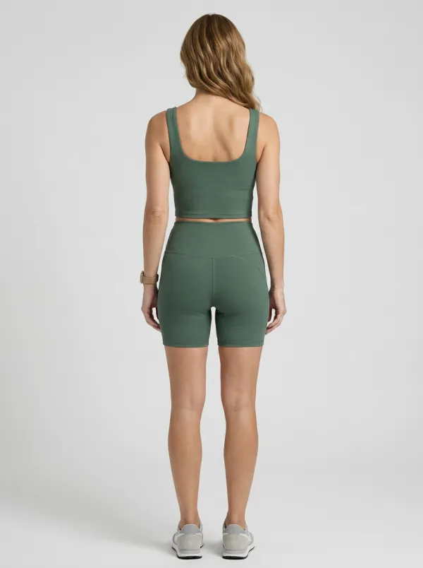 Dynamic Ribbed Texture Biker Shorts Set Women's Tank Top And Sports Shorts Set