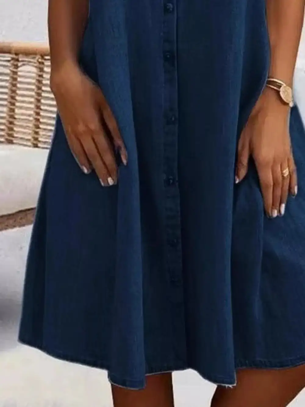 Soft Touch Denim Button Front Short Sleeve Dress