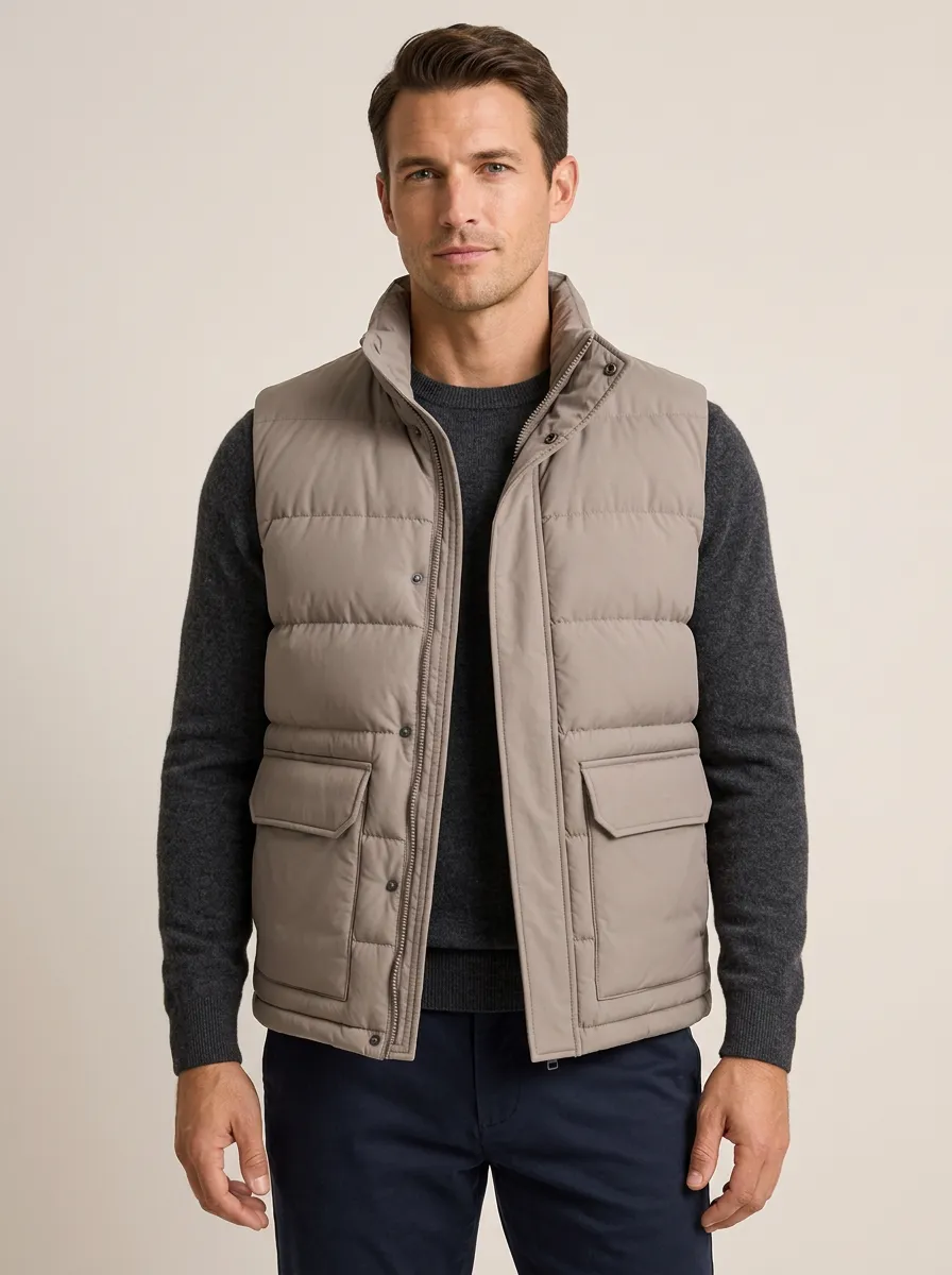 Men's Winter Ready Beige Quilted Casual Vest