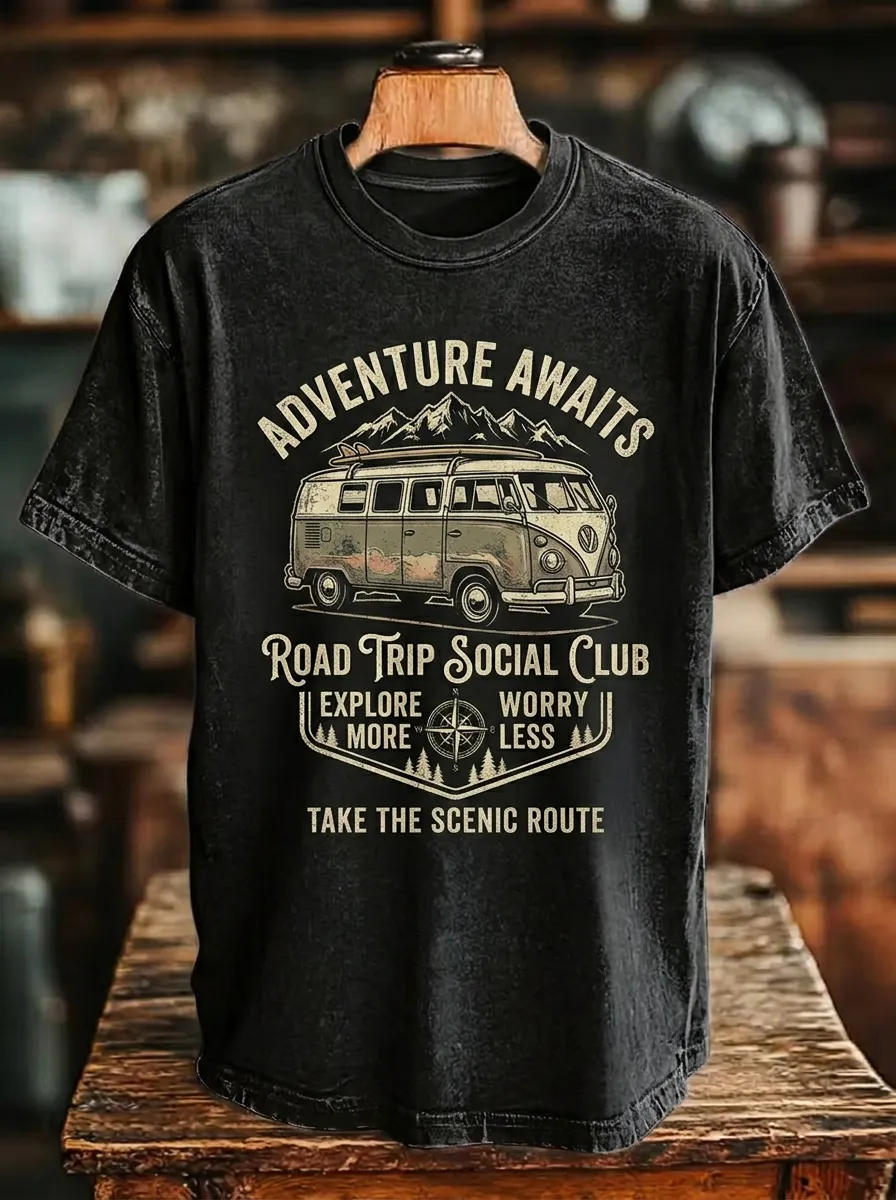 Unisex Adventure Road Trip Camper Van Printed T-shirt