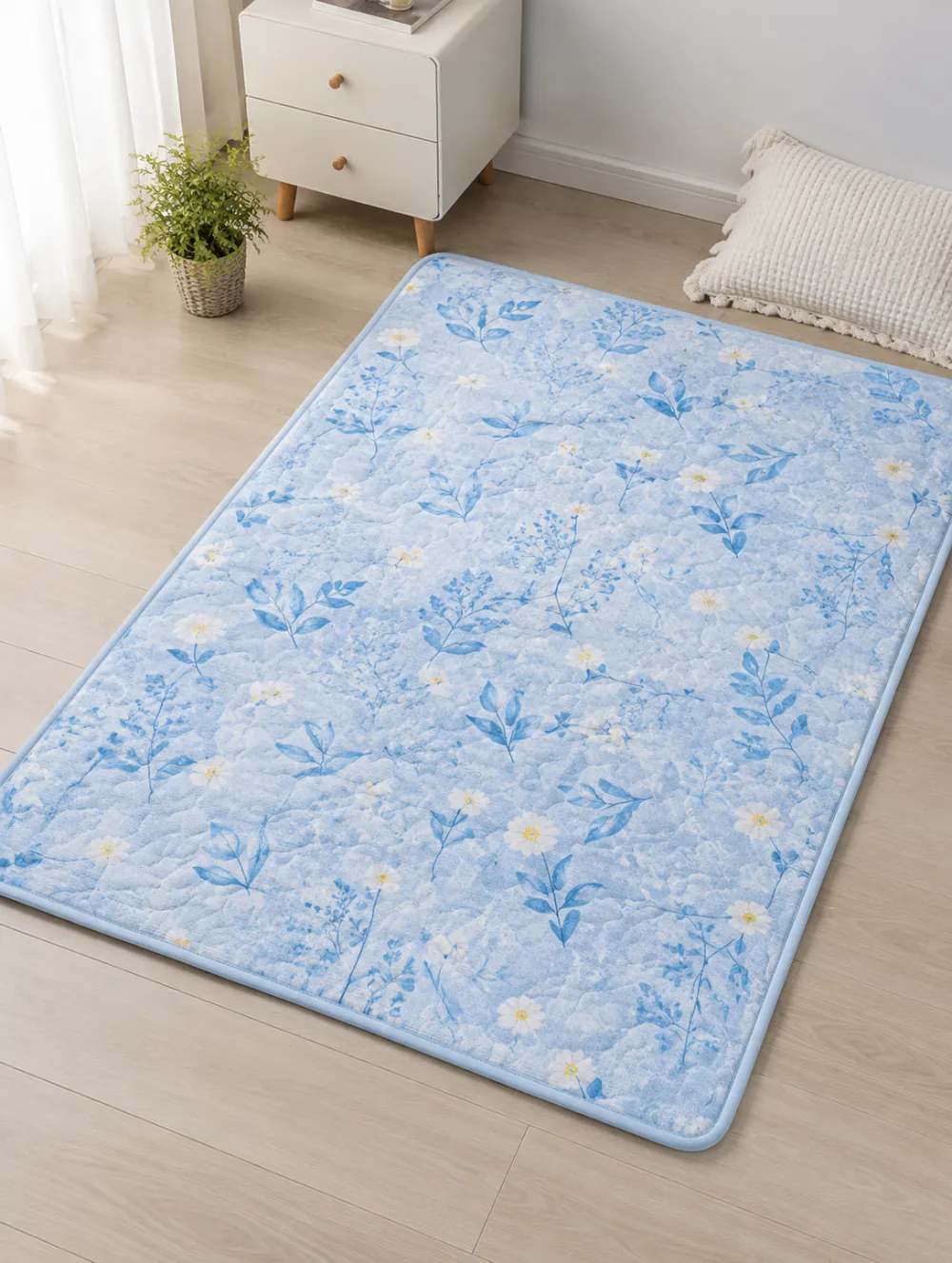 Blue Floral Botanical Print Cooling Mat