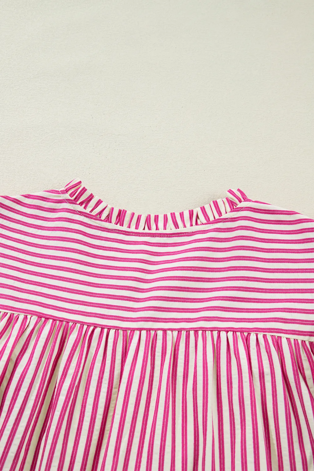 Rose Stripe Shirred Yoke Ruffled Blouse