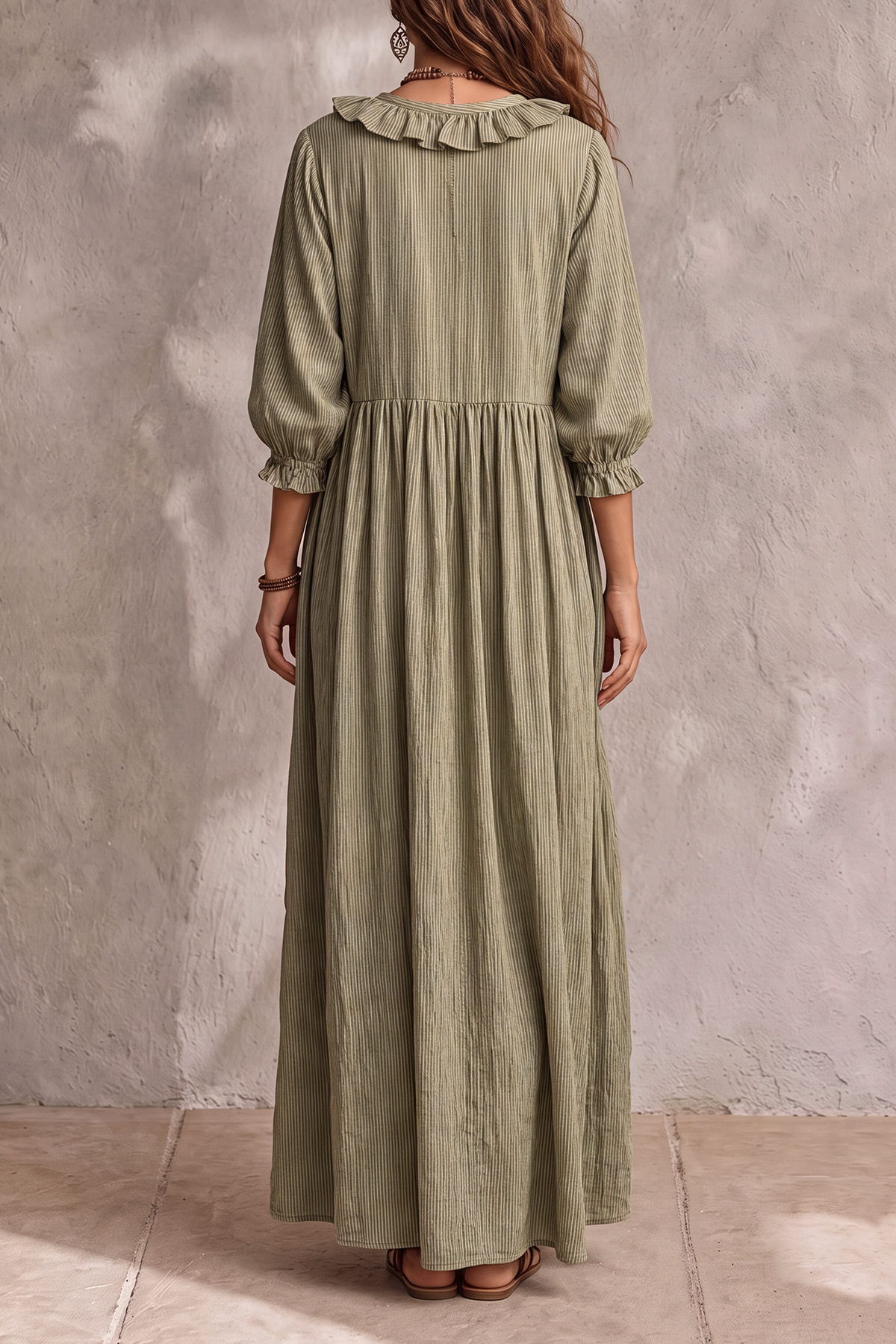 Classic Plunge Neck Striped Maxi Dress