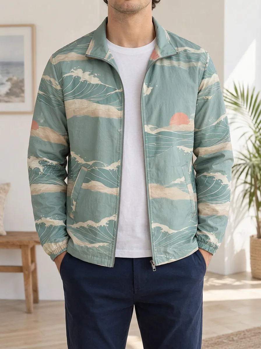 Men's Japanese Ocean Wave Sunset Rugged Street Jacket