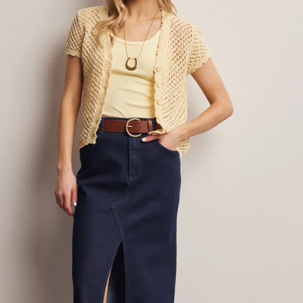 Modern Crochet Button Front Cardigan