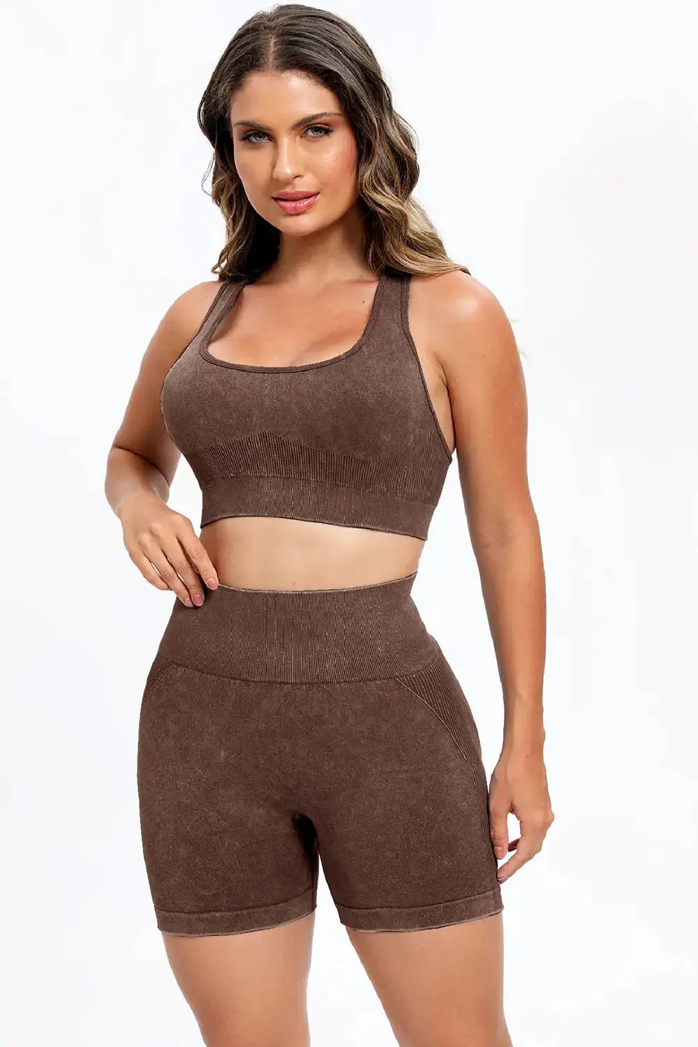 3 Piece Washed Square Neck Wide Strap Active Set