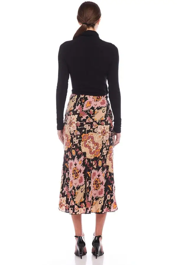 Mia Floral Print Bias Midi Skirt