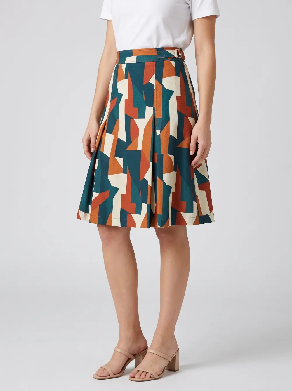 Women's Geometric Abstract Pattern Printed Pleated Skirt