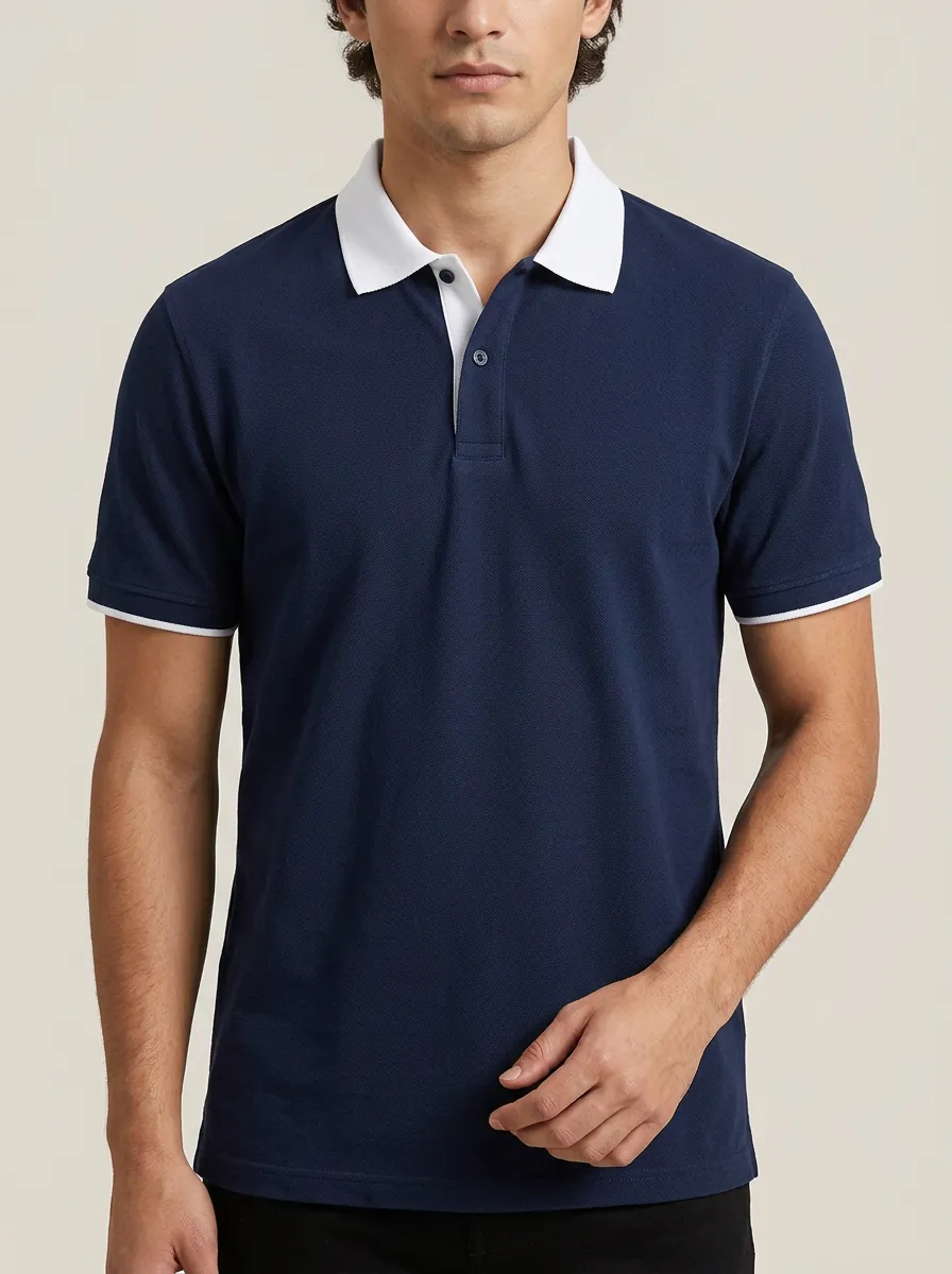 Men's Classic Everyday Contrast Collar Printed Polo Shirt