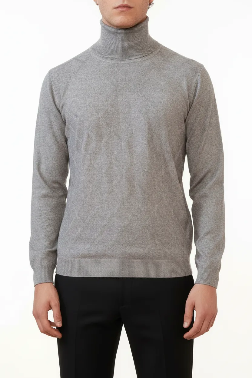 Diamond Pattern Regular Fit Viscose Turtleneck Sweater