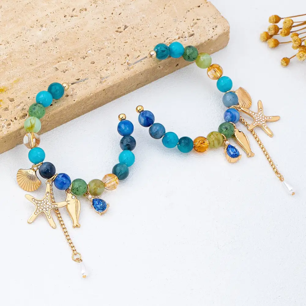 Ocean Inspired Beaded Charm Hoop