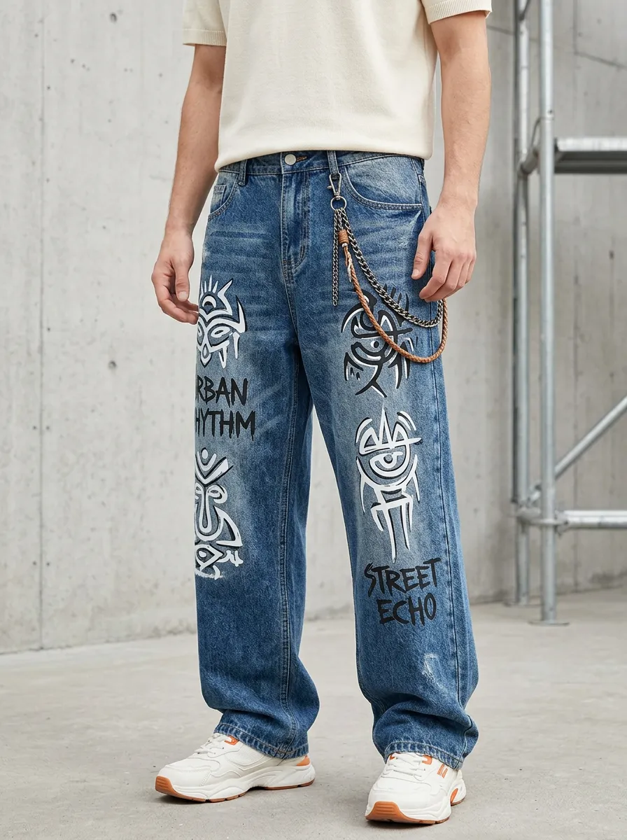 Men's Streetwear Graffiti Tribal Jeans