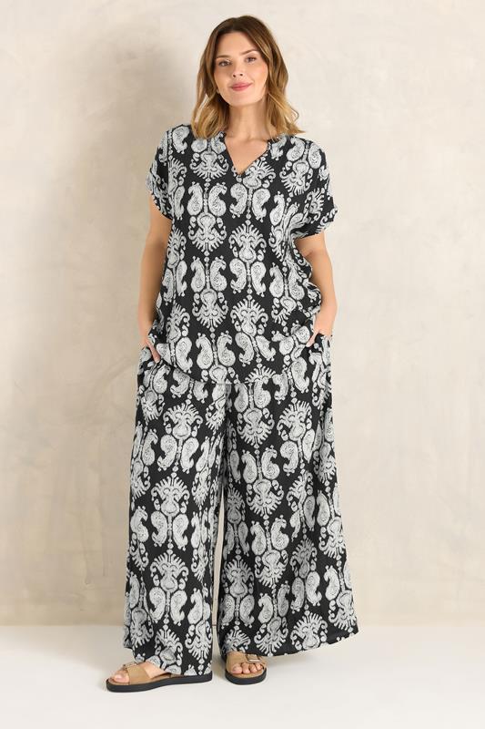 Black Abstract Print Frill Neck Blouse detail 1