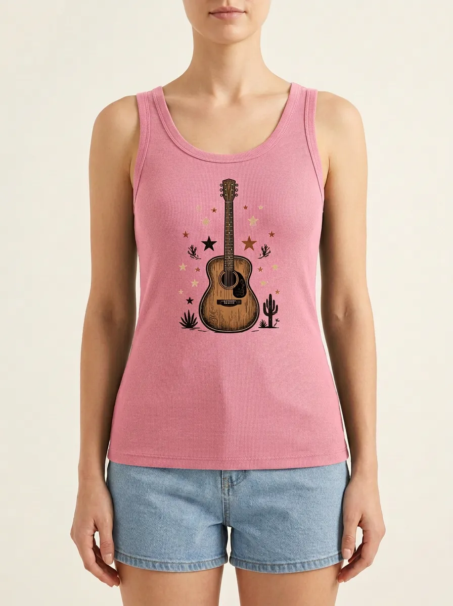 Guitar Cactus Starry Built-In Bra Tank Top