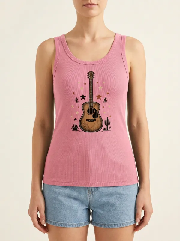 Guitar Cactus Starry Built-In Bra Tank Top