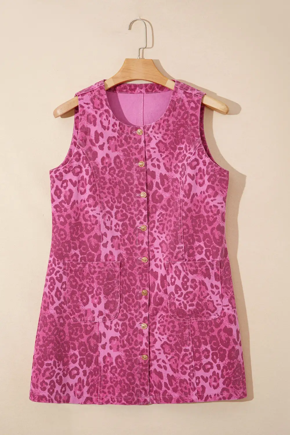 Animal Print Denim Button Front Dress Casual