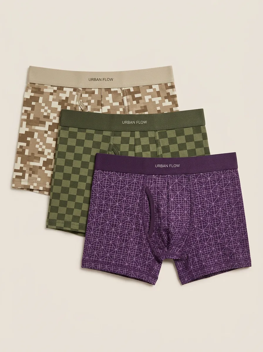 Camo Checkered Geometric Boxer Brief Set
