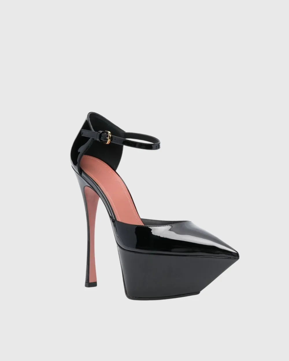 Leather Strap Platform Heels in Black