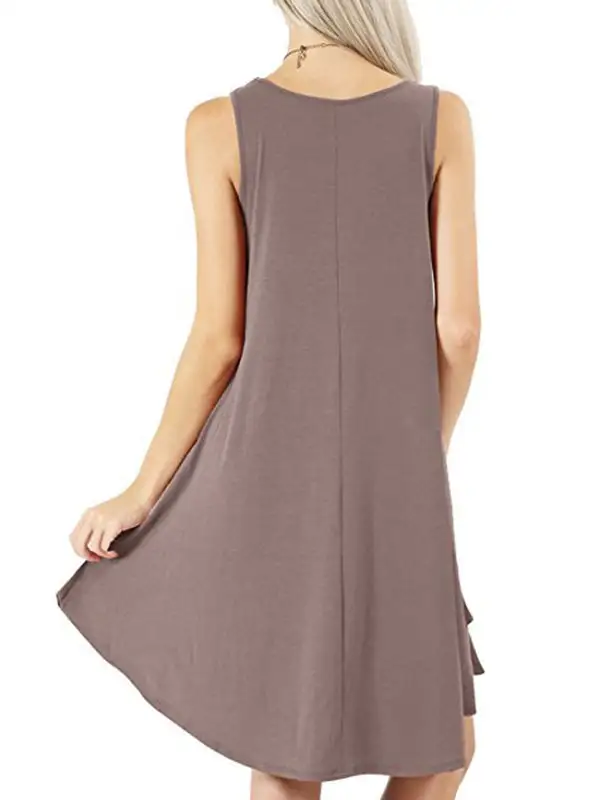 Relaxed Pocket Sleeveless Solid Color Spaghetti Neck Mini Dress