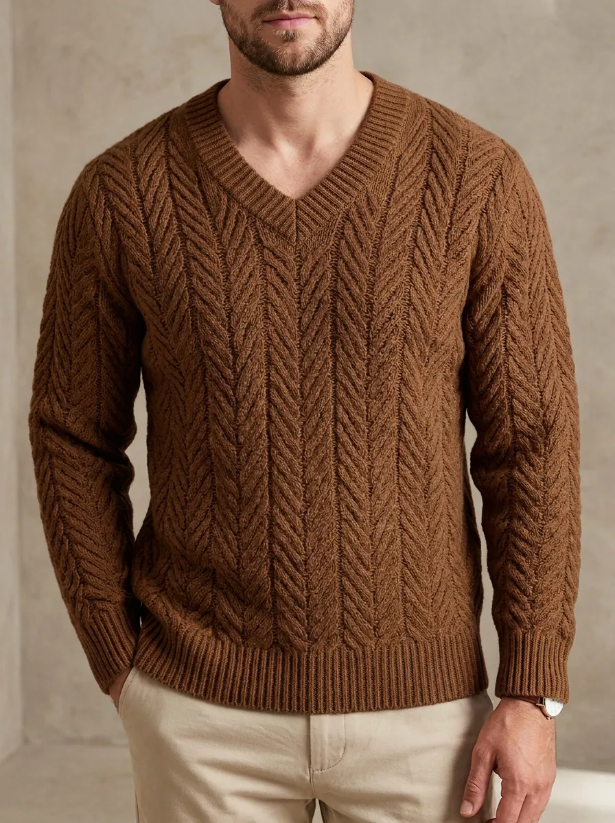 Men’s Ribbed Textured-Knit V-Neck Everyday Sweater