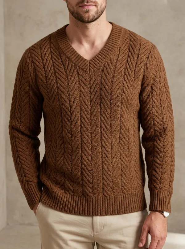 Men’s Ribbed Textured-Knit V-Neck Everyday Sweater