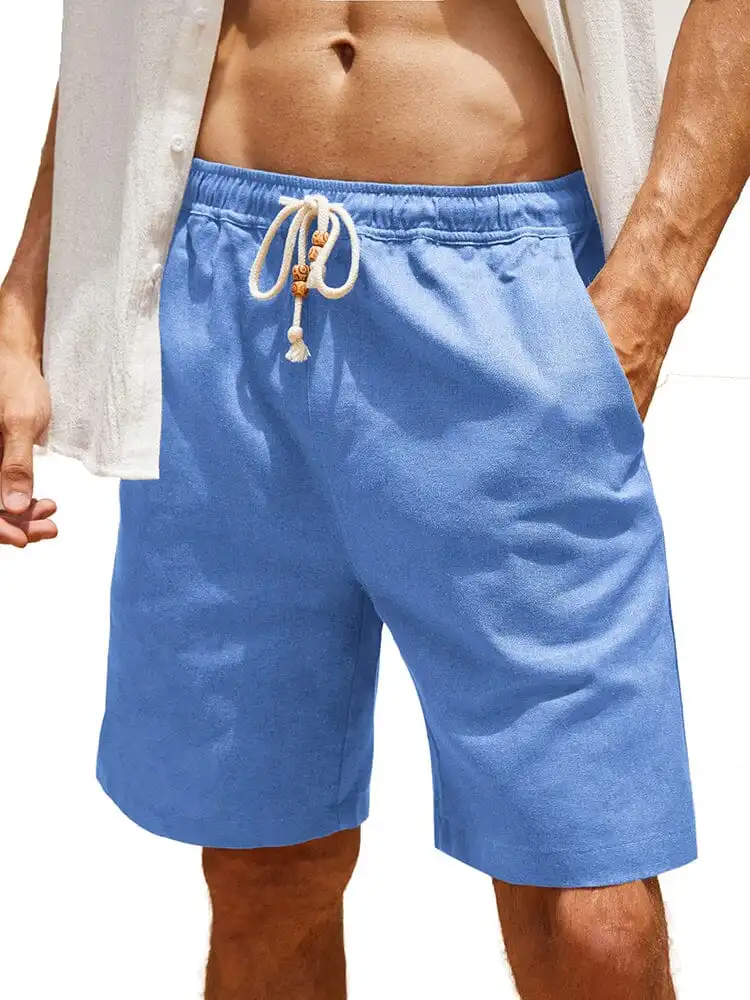Casual Elastic Waist Linen Holiday Shorts