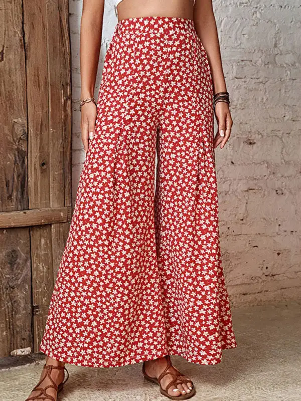 High Waist Floral Print Flared Wide Pants