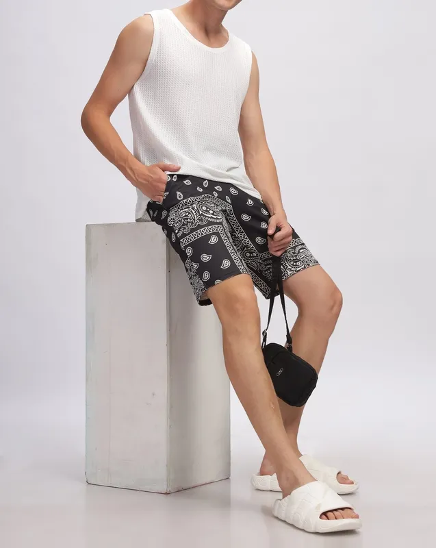 White Black Printed Lounge Shorts