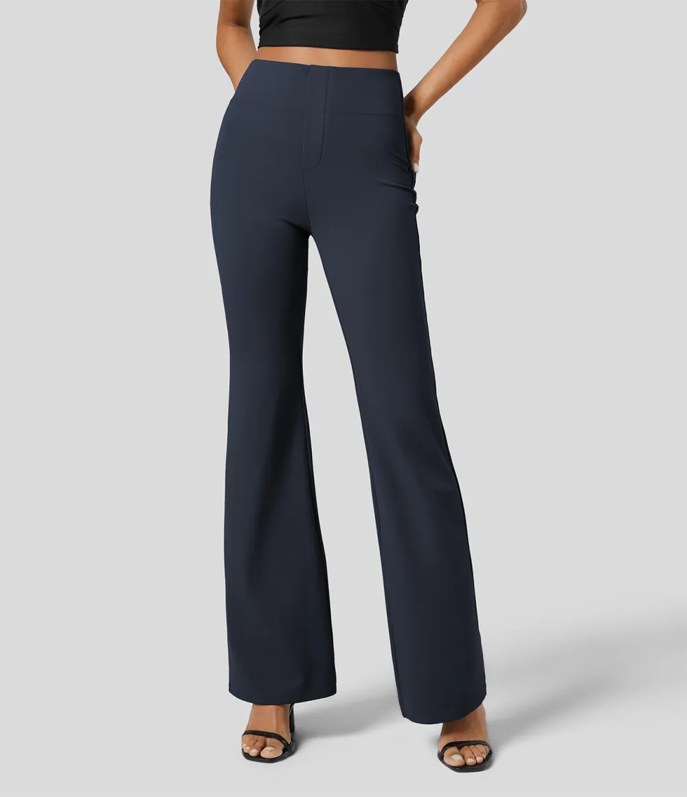  High Waisted Back Side Pocket Slight Flare Work Pants