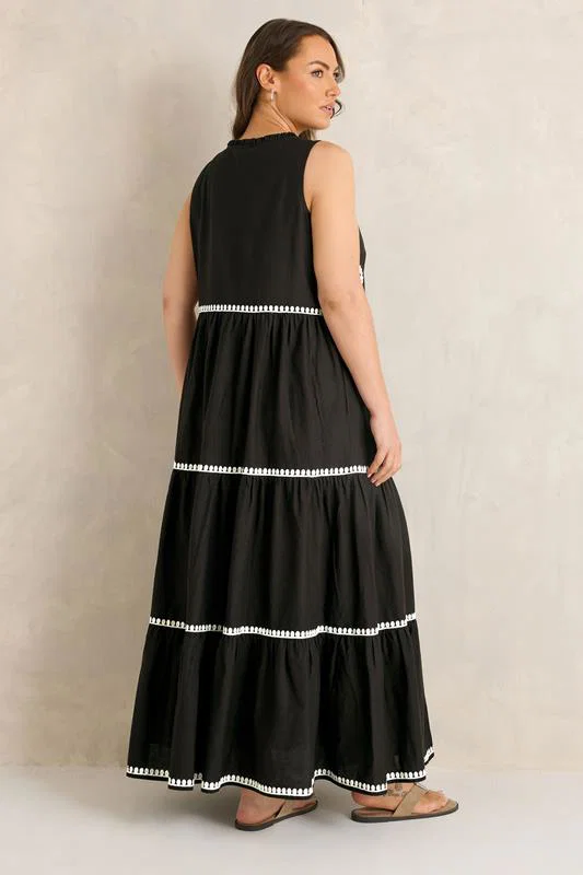 Chocolate Brown Embroidered Cotton Maxi Dress detail 2