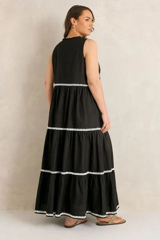 Chocolate Brown Embroidered Cotton Maxi Dress
