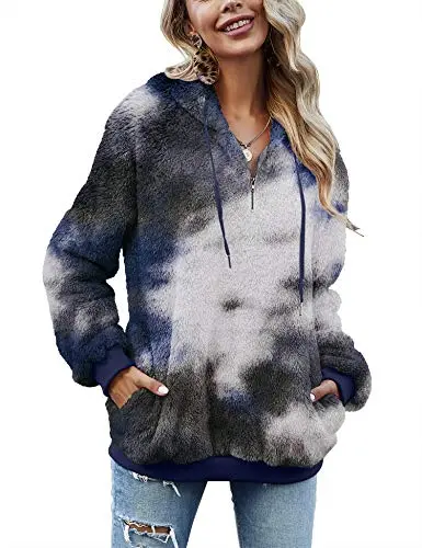 Women Casual Double Fuzzy Sweatshirt Faux Fleece Zip Pullover Hoodies Coat Outwear S-XXL