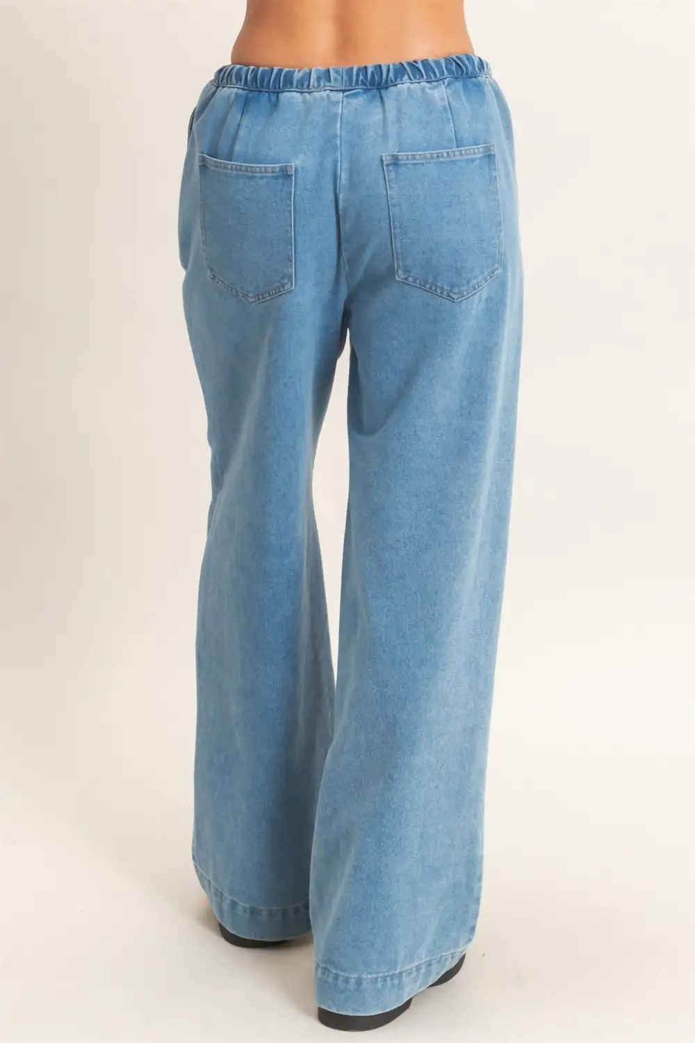 Women's Elastic-Waist Wide-Leg Denim Pants