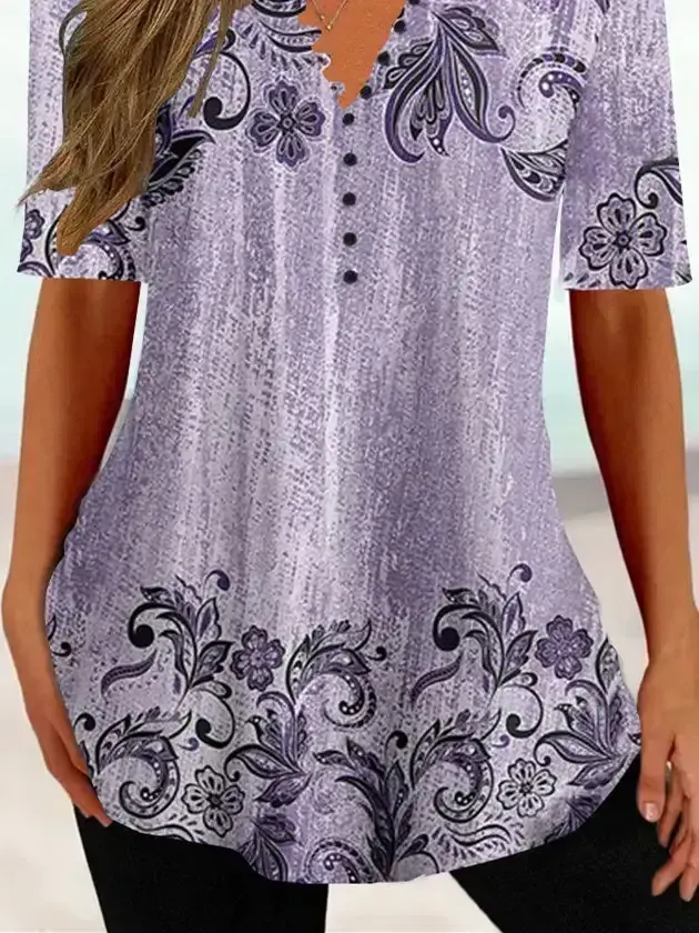 Women Half Sleeve V-neck Floral Printed Tops
