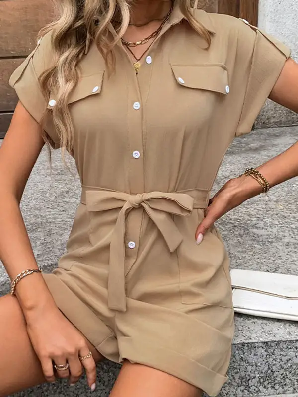Commuting Jumpsuit Lace Up High Waist